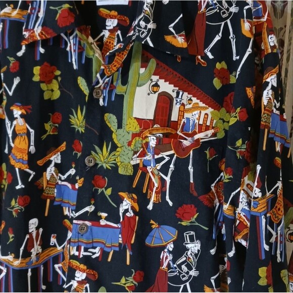 Button Down Shirt Short Sl "Day Of The Dead." David Carey Orig Multi-C Men's 2XL - Picture 5 of 7